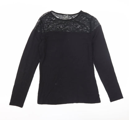Women's Black Long Sleeve Lace Blouse - Medium