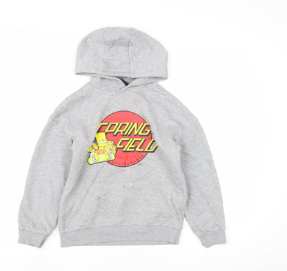 Front view of boys’ grey the simpsons graphic hoodie -, size 8-9, pullover style