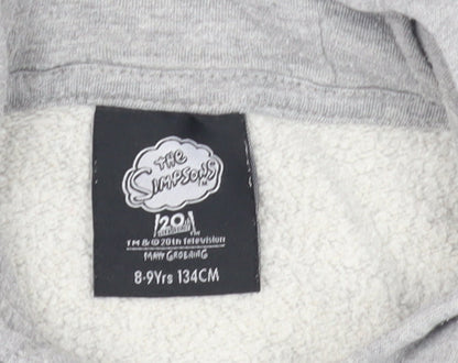 Close-up detail of boys’ grey the simpsons graphic hoodie -, size 8-9, pullover style