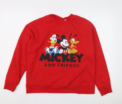 Preloved Disney Women's Red Mickey Sweatshirt Size 10 - Cartoon Pullover - Front