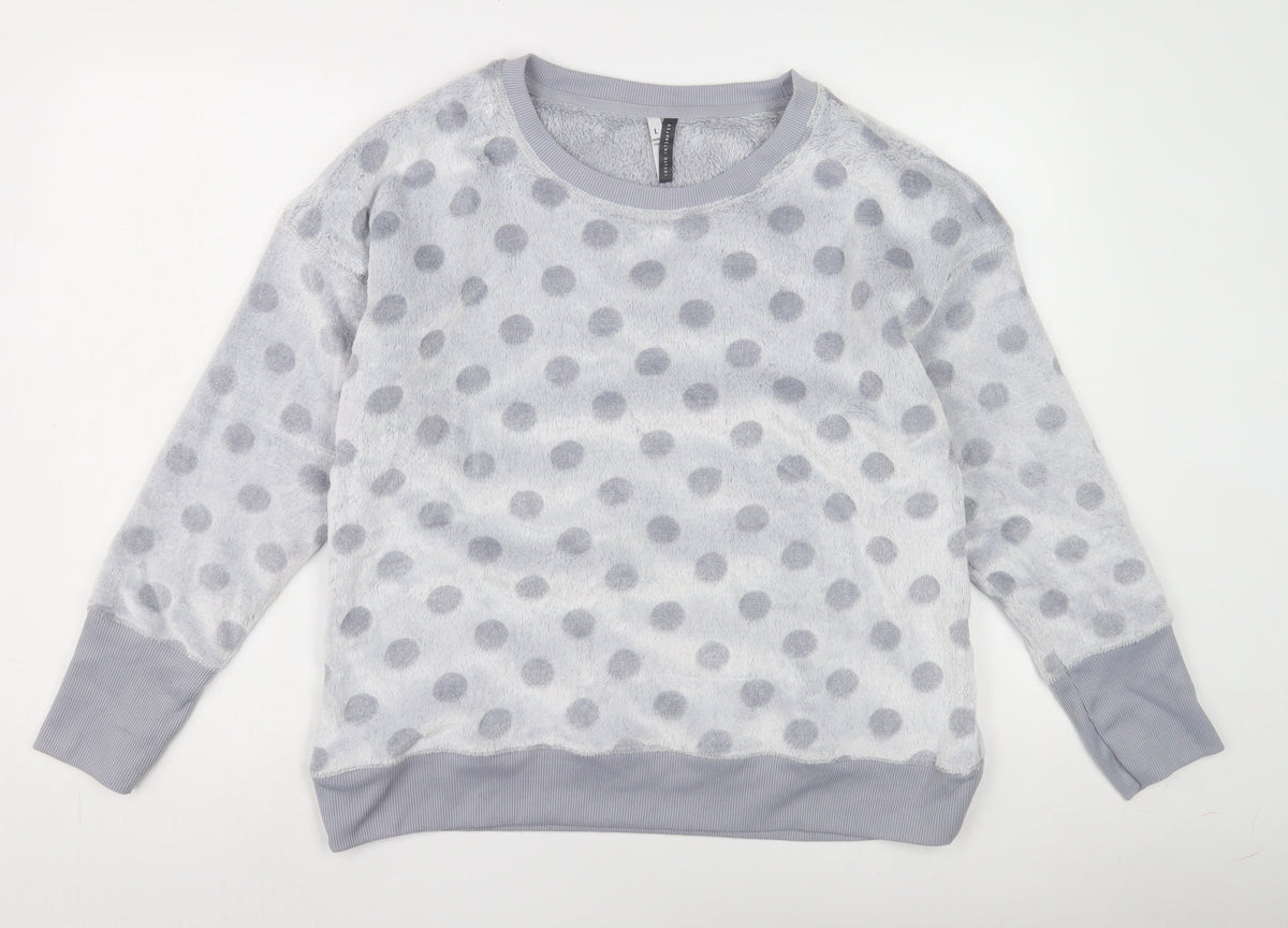 Jaclyn Intimates Womens Grey Polka Dot Fleece Top L