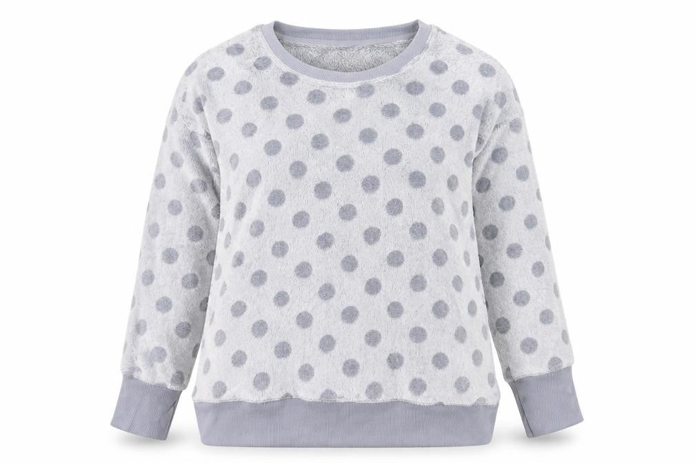 Jaclyn Intimates Womens Grey Polka Dot Fleece Top L