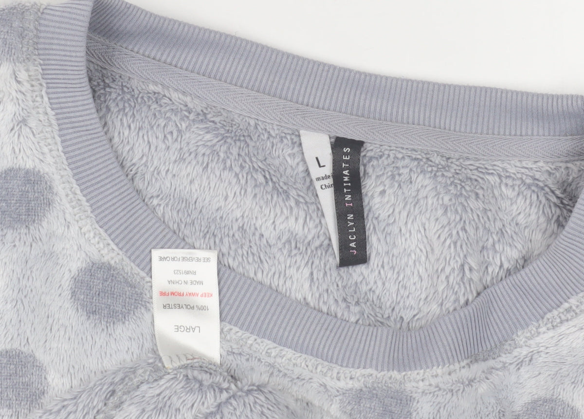 Jaclyn Intimates Womens Grey Polka Dot Fleece Top L