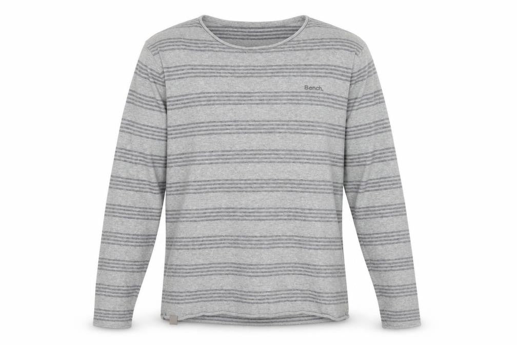 Bench Men's Grey Striped Long Sleeve Shirt L