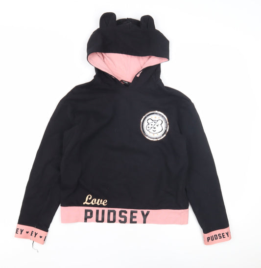 George Girls Black Pullover Hoodie 8-9 Years Graphic Print
