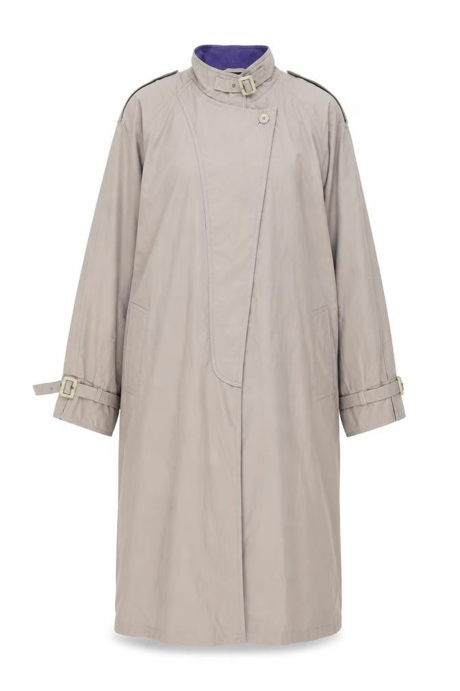 C&A Women's Beige Long Coat, Size 16, Buckle Detail