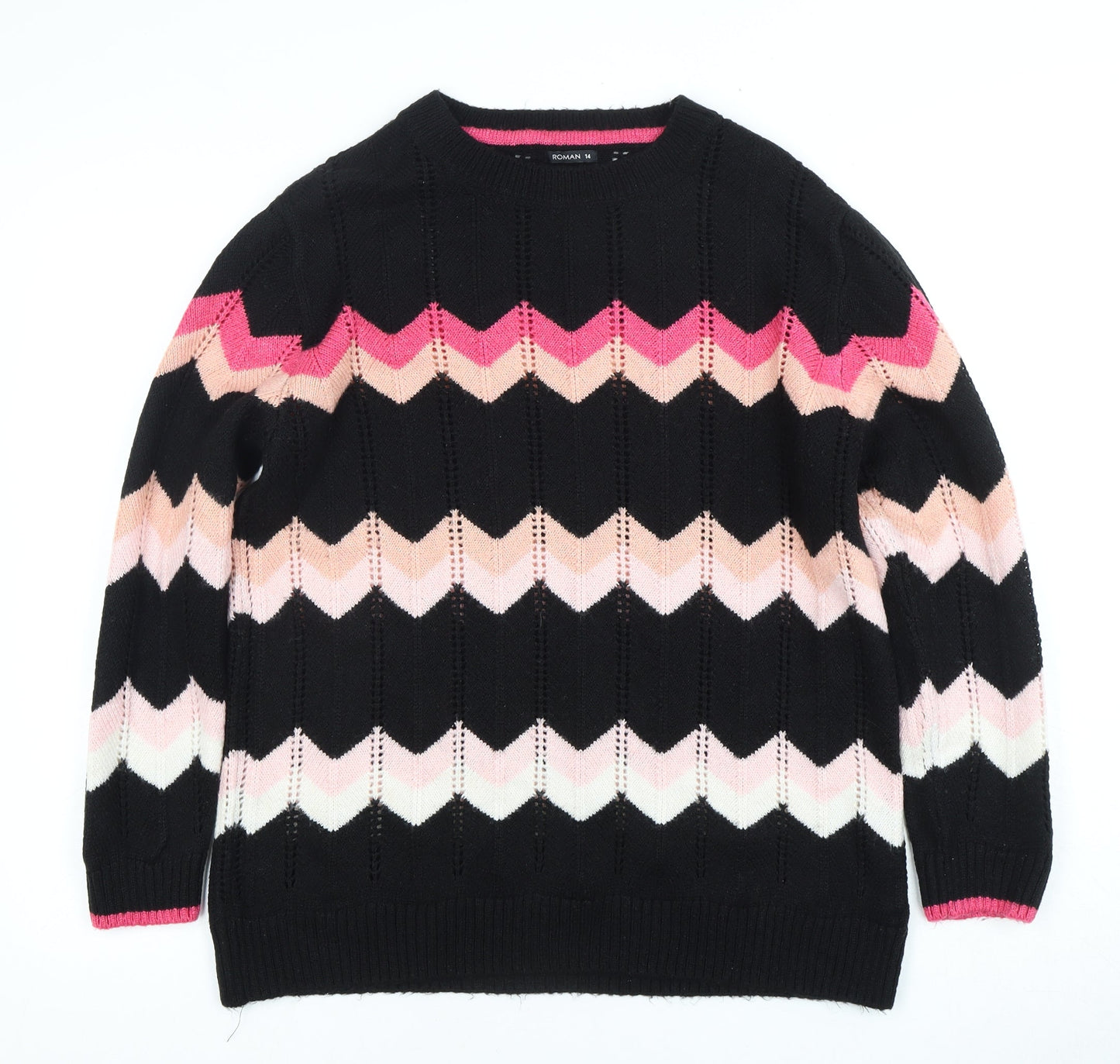 Roman Women's Black Pullover Jumper, Size 14, Geometric