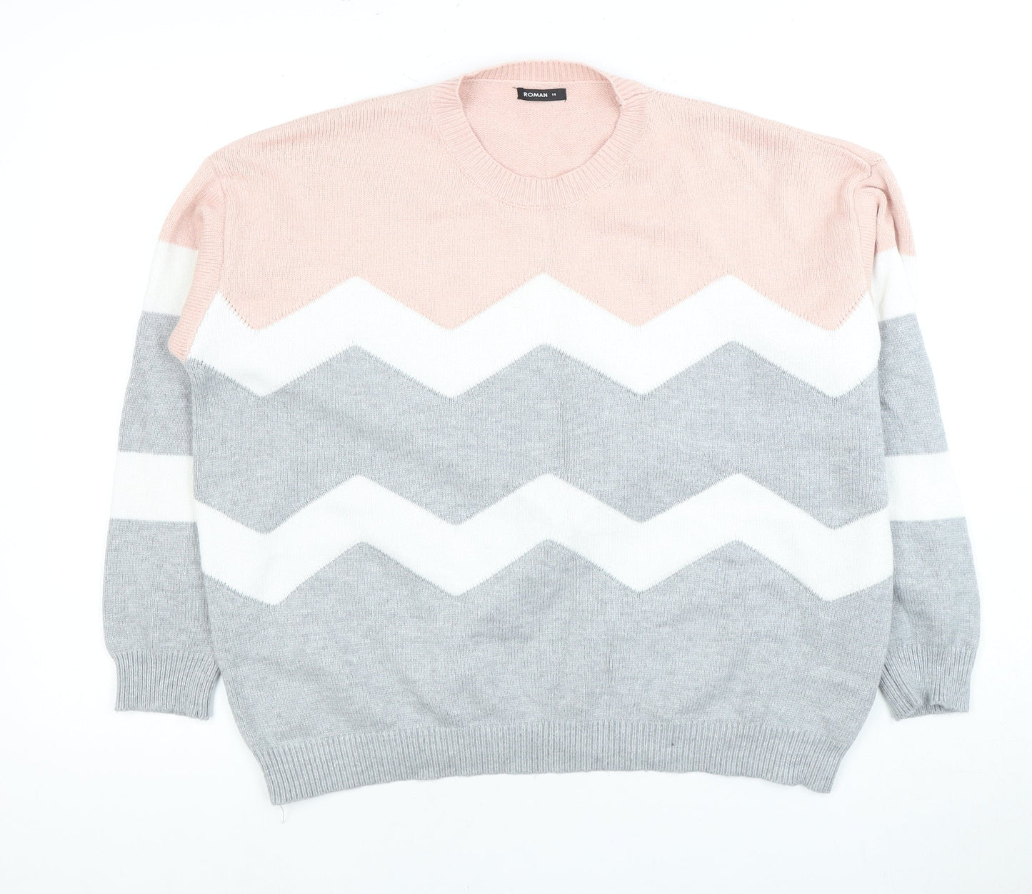 Roman Women's Pink Geometric Pullover Jumper Size 14