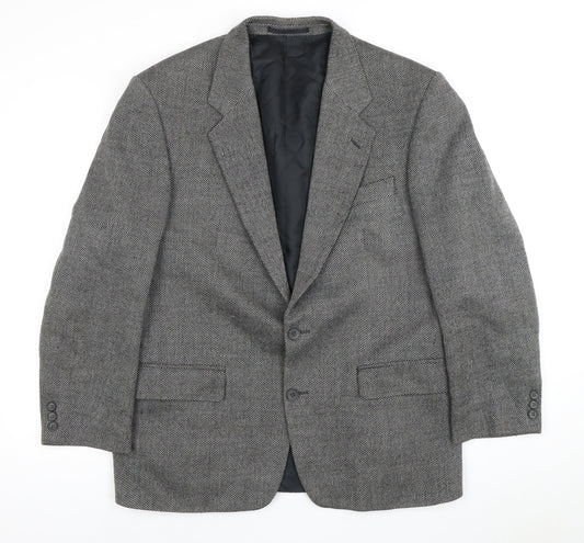 Vintage Men's Grey Wool Blazer 40 Short Herringbone