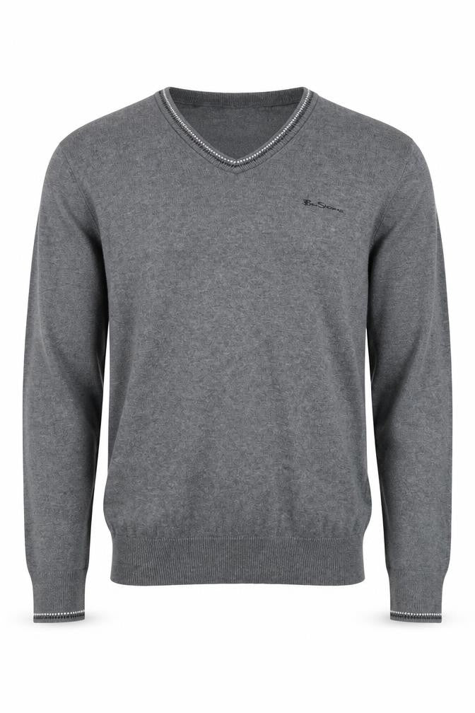 Ben Sherman Men's Grey V-Neck Jumper, Size Medium.