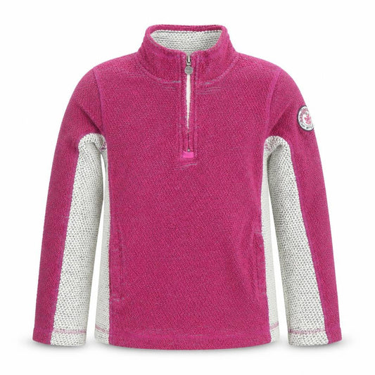 Front view of Weird Fish girls’ pink 1/4 zip sweatshirt, size 11-12, bouclé