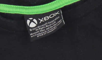 Close-up detail of Xbox boys’ black graphic t-shirt, age 8, gaming style