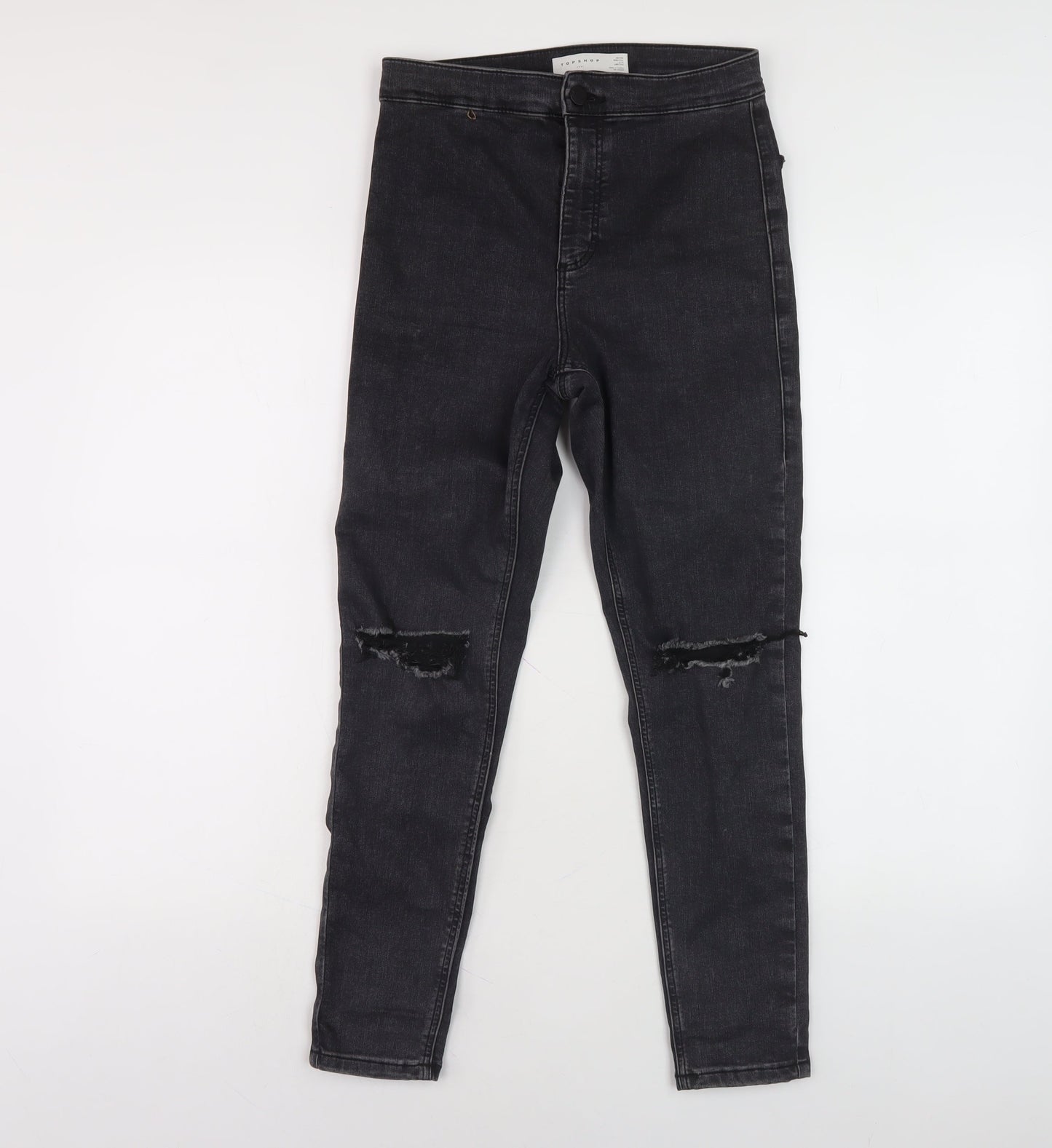 Topshop Black Skinny Distressed Jeans, 28 Waist, Unisex