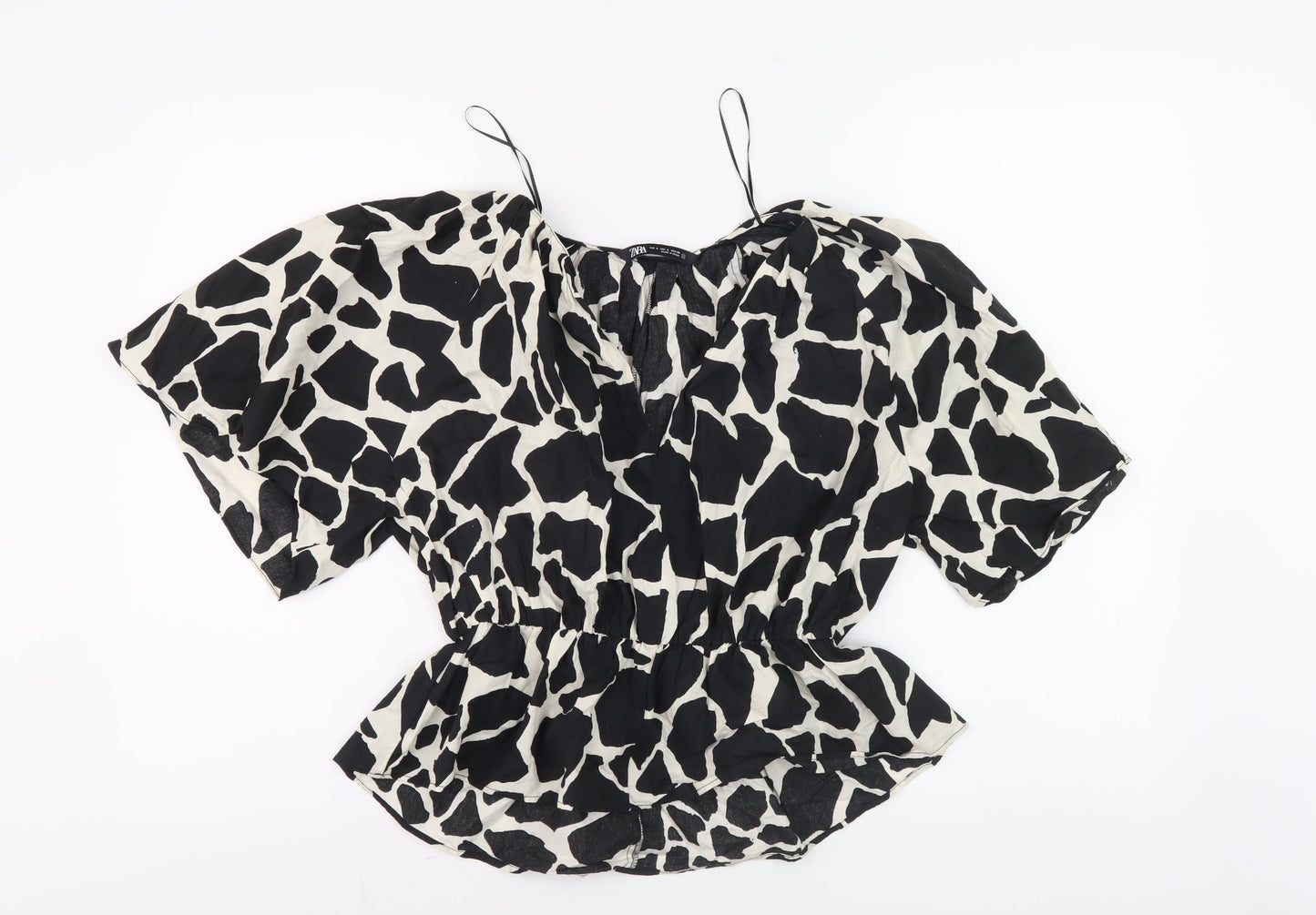 Zara Women's Black & White Cropped Blouse S