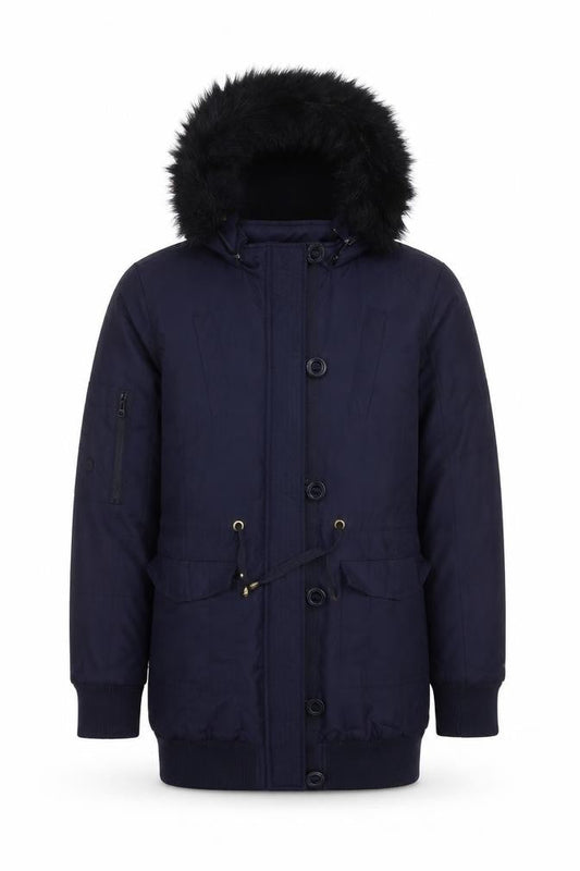 Fenchurch Men's Blue Hooded Parka Coat S