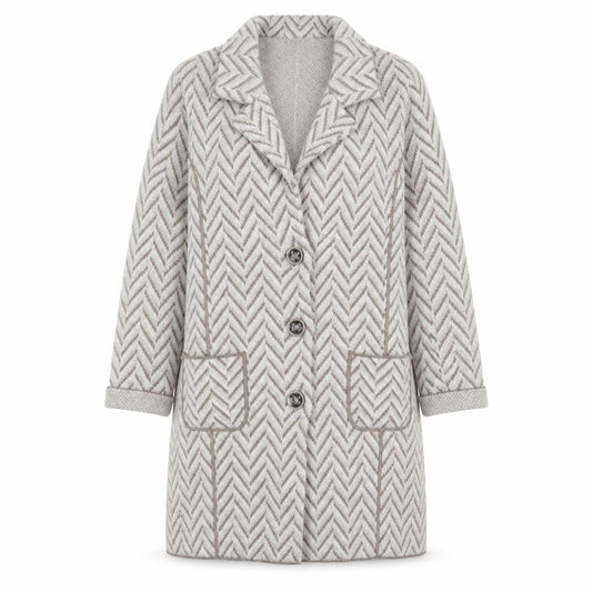 Faber Women's Beige Cardigan Herringbone Pattern