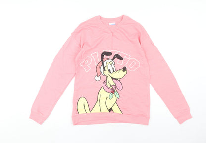 Front view of Disney Mickey & Friends girls’ pink sweatshirt 12-13 years, long sleeve