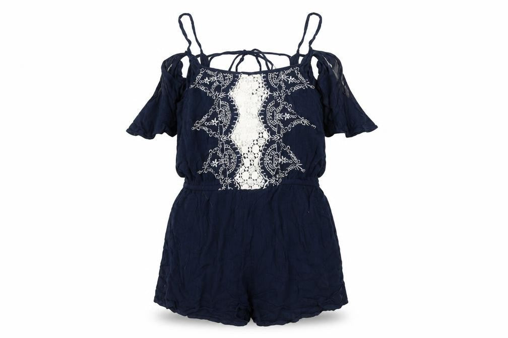 River Island Women's Blue Crochet Playsuit, Size 10