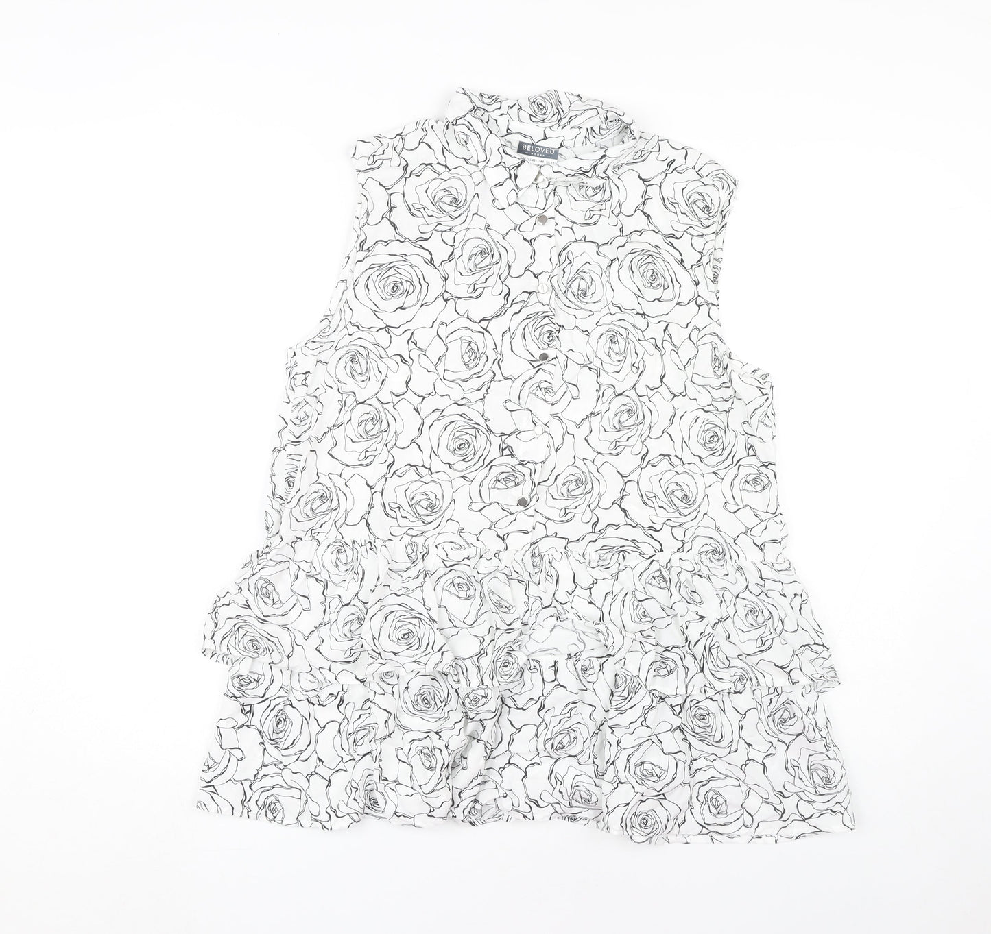 Beloved Women's White Floral Sleeveless Blouse Size 12