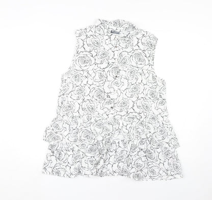 Beloved Women's White Floral Sleeveless Blouse Size 12