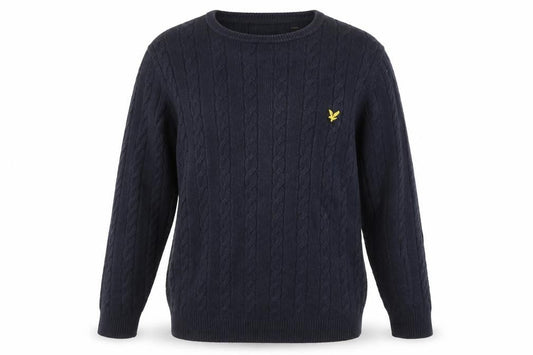 Lyle & Scott Men's Blue Cable-Knit Pullover Jumper L