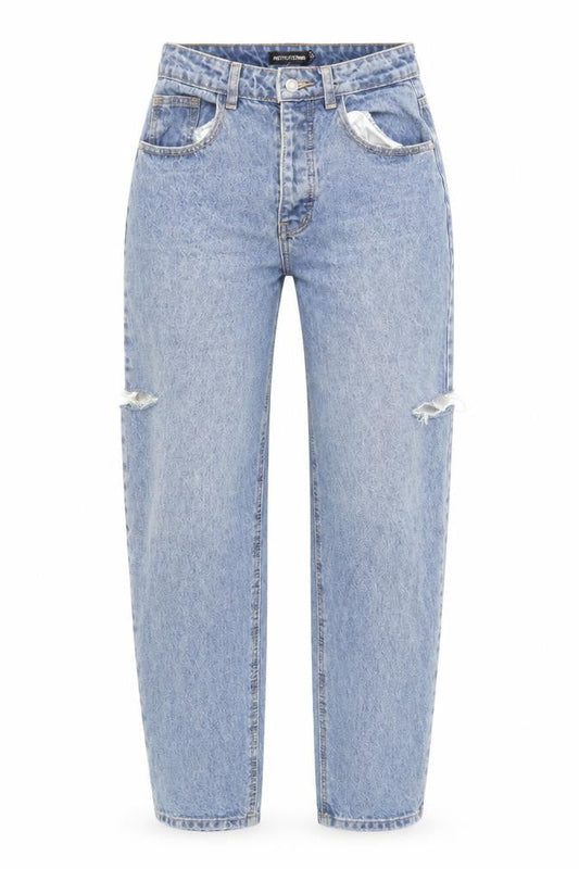 PrettyLittleThing Women's Blue Distressed Straight Jeans UK 8