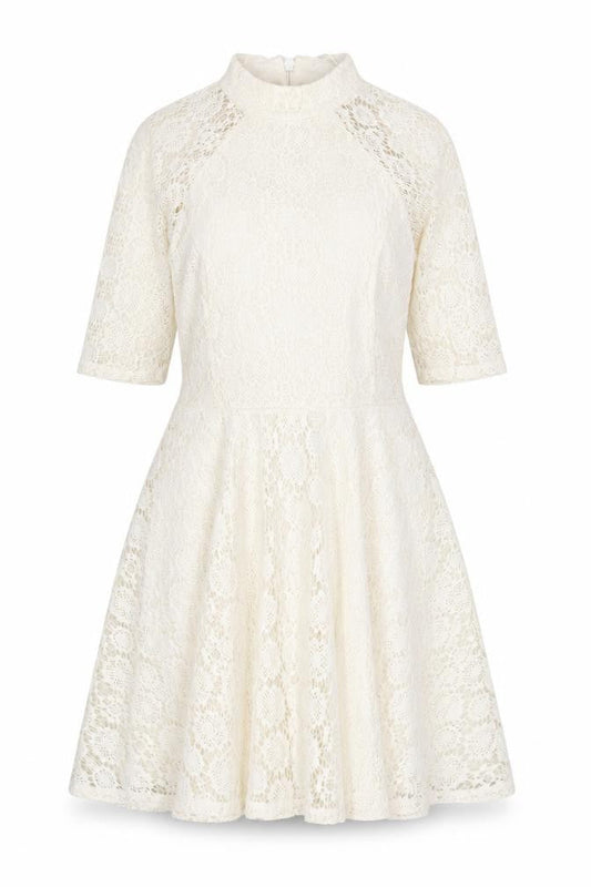Front view of Miss Selfridge Women's Ivory Lace Dress, size 10