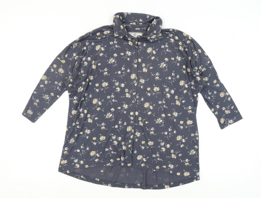 Fat Face Women's Blue Floral Button-Up Top Size 10