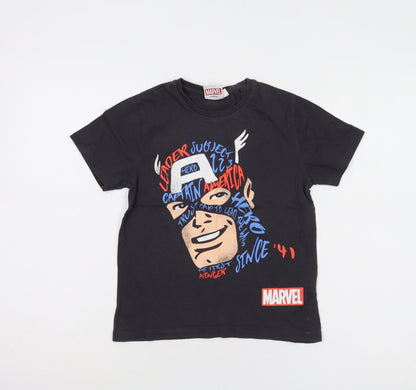 Preloved Marvel Black Captain America Boys T-Shirt 7-8 Years - Front