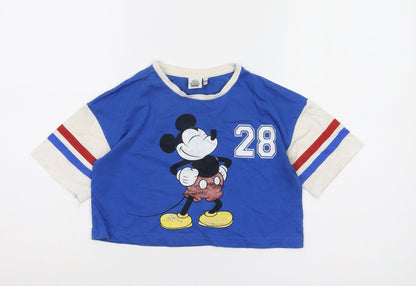 Front view of Disney girls’ blue mickey mouse cropped t-shirt 11-12 years