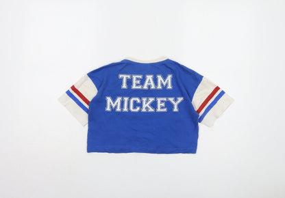 Back view of Disney girls’ blue mickey mouse cropped t-shirt 11-12 years