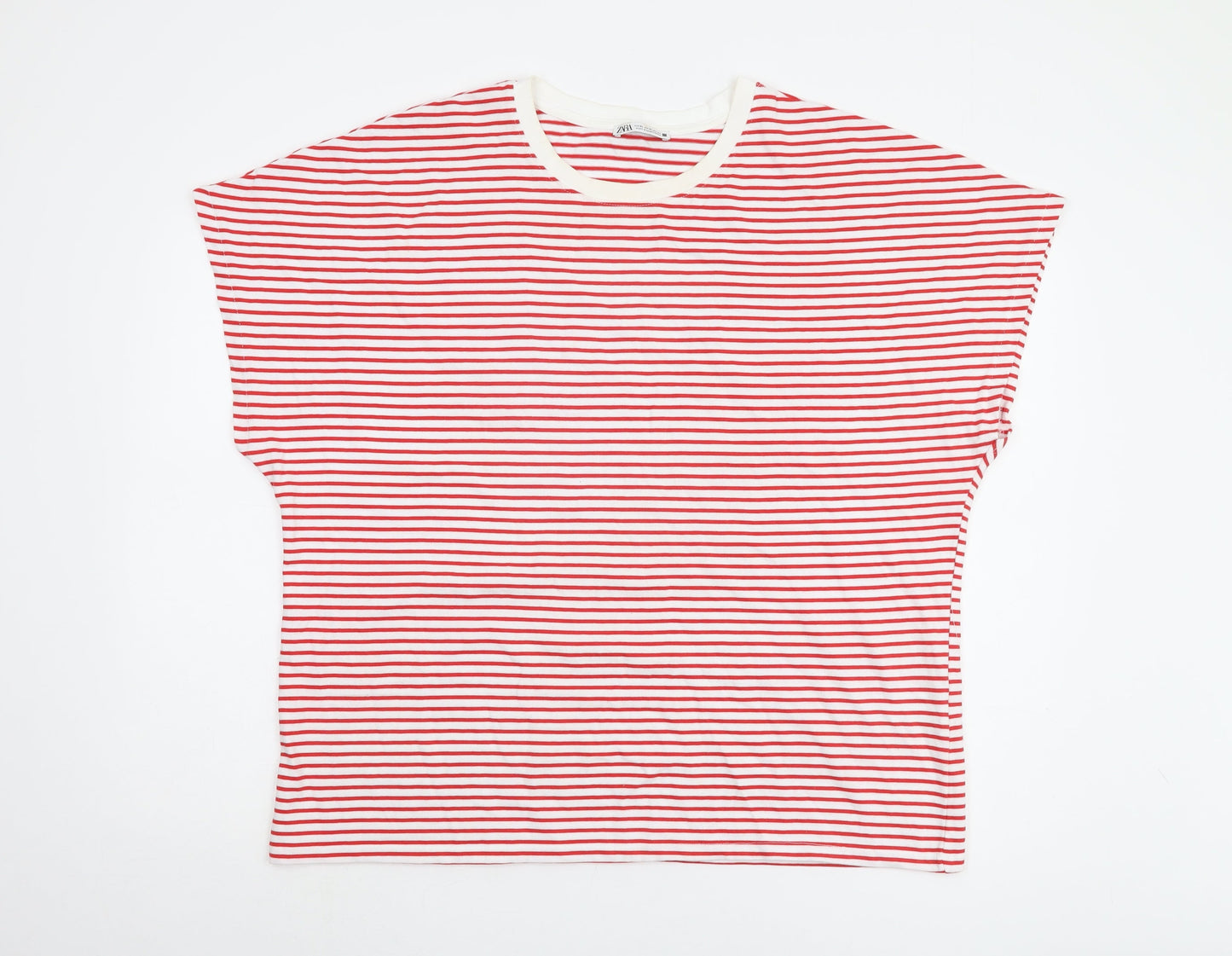 Zara Women's Red Striped Cotton T-Shirt XL