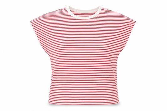 Zara Women's Red Striped Cotton T-Shirt XL