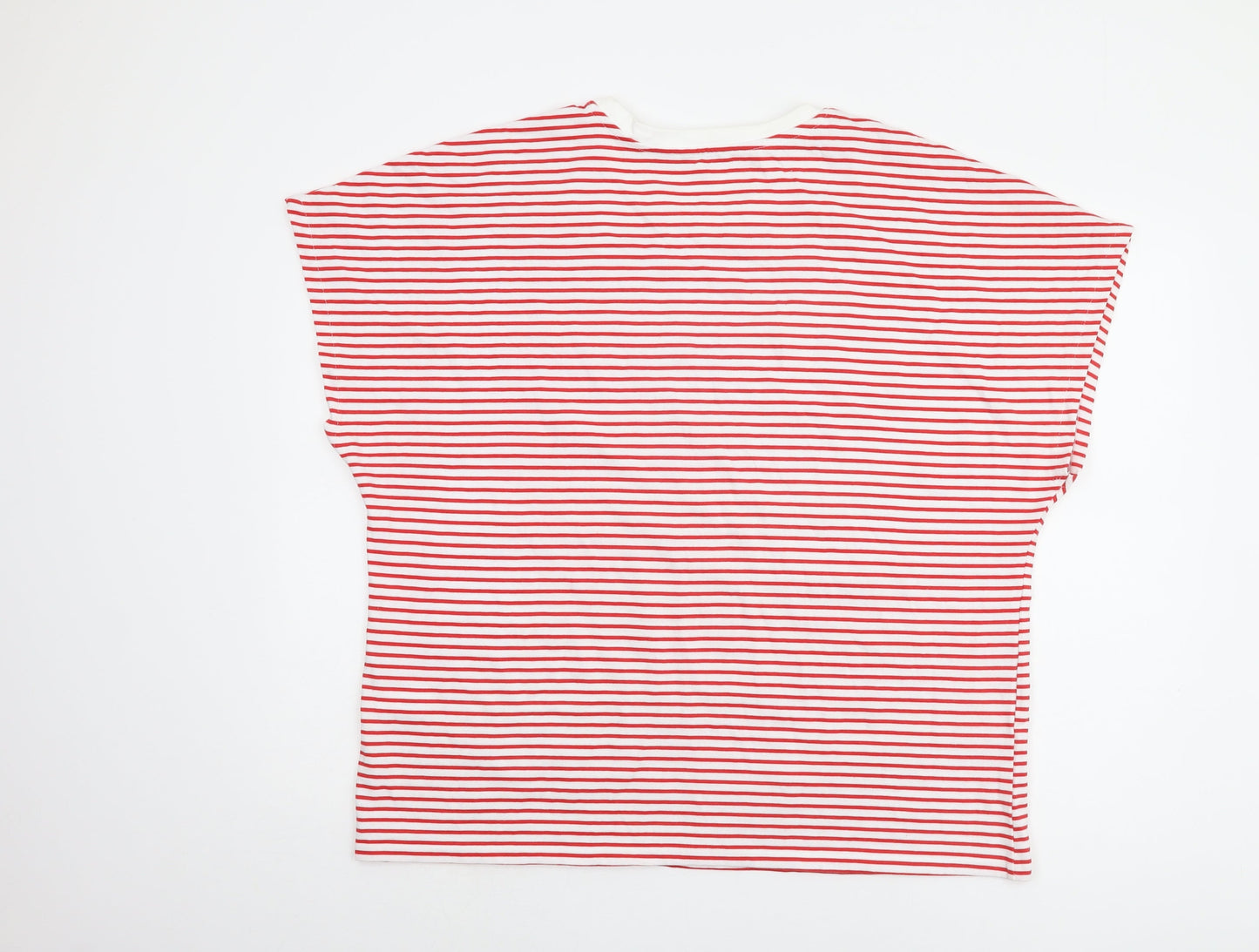 Zara Women's Red Striped Cotton T-Shirt XL