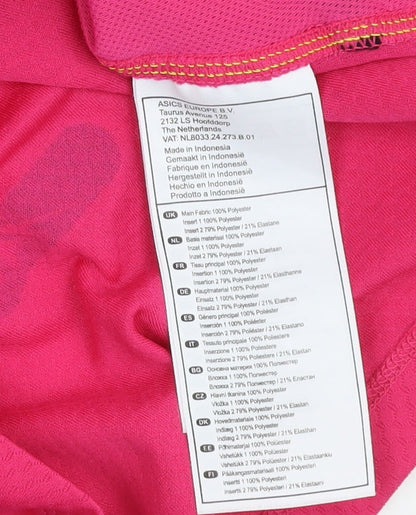 Close-up detail of Asics Women’s Pink Short Sleeve Athletic Top, S