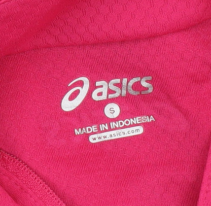 Brand and care label for Asics Women’s Pink Short Sleeve Athletic Top, S