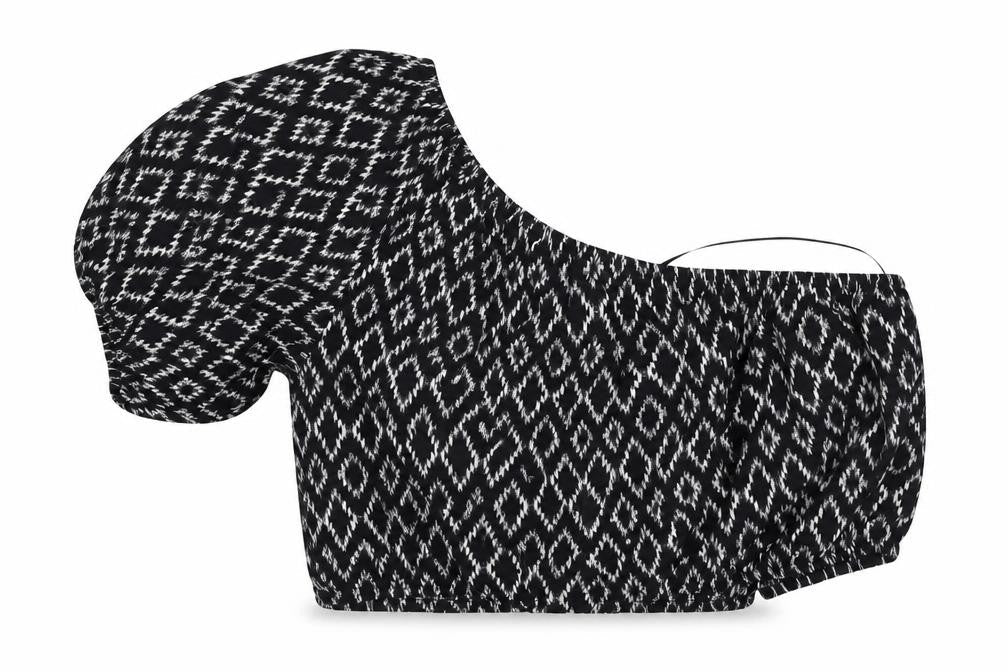 Banana Republic Women's Black Geometric Cropped Top - Size S