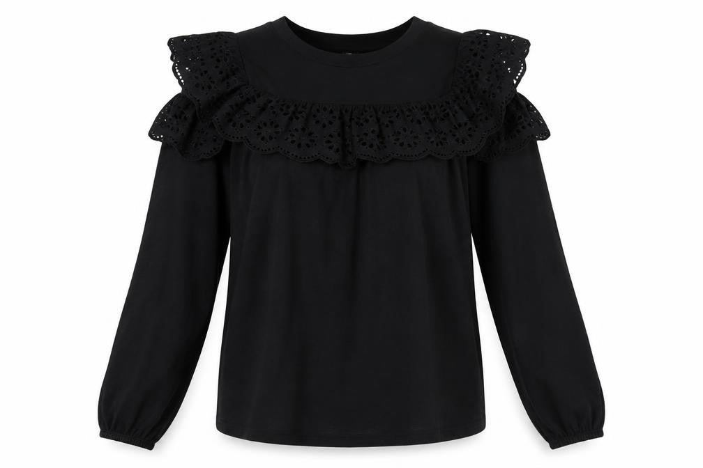 River Island Women's Black Crochet Accent Top Size 10