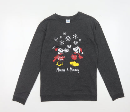 Front view of Disney girls’ grey mickey & minnie sweatshirt - 13-14 years