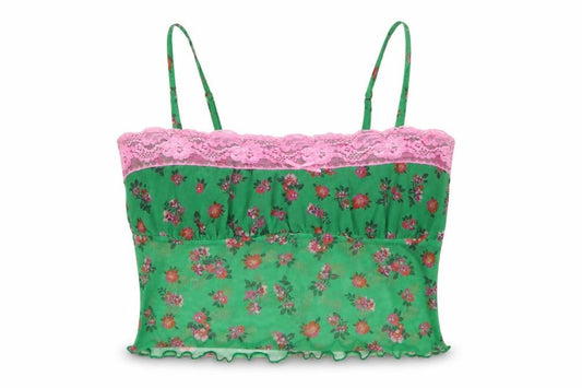 Urban Outfitters Women's Green Floral Camisole Tank - Small