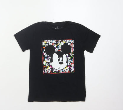 Front view of Disneyland Paris girls’ black mickey t-shirt, size 8y, graphic design