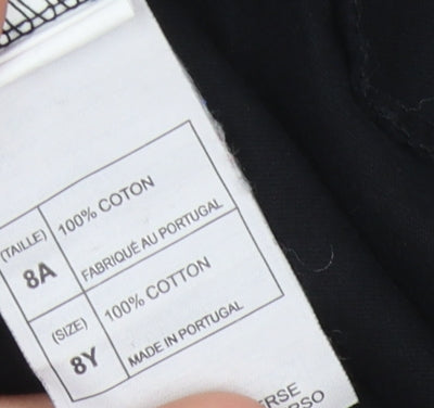 Brand and care label for Disneyland Paris girls’ black mickey t-shirt, size 8y, graphic design