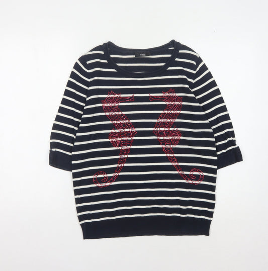 Wallis Women's Black Striped Pullover S Nautical