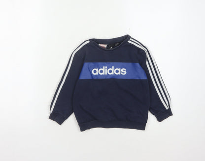 Additional front view of Adidas boys’ blue pullover sweatshirt 4 years logo casual