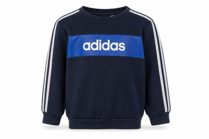 Front view of Adidas boys’ blue pullover sweatshirt 4 years logo casual