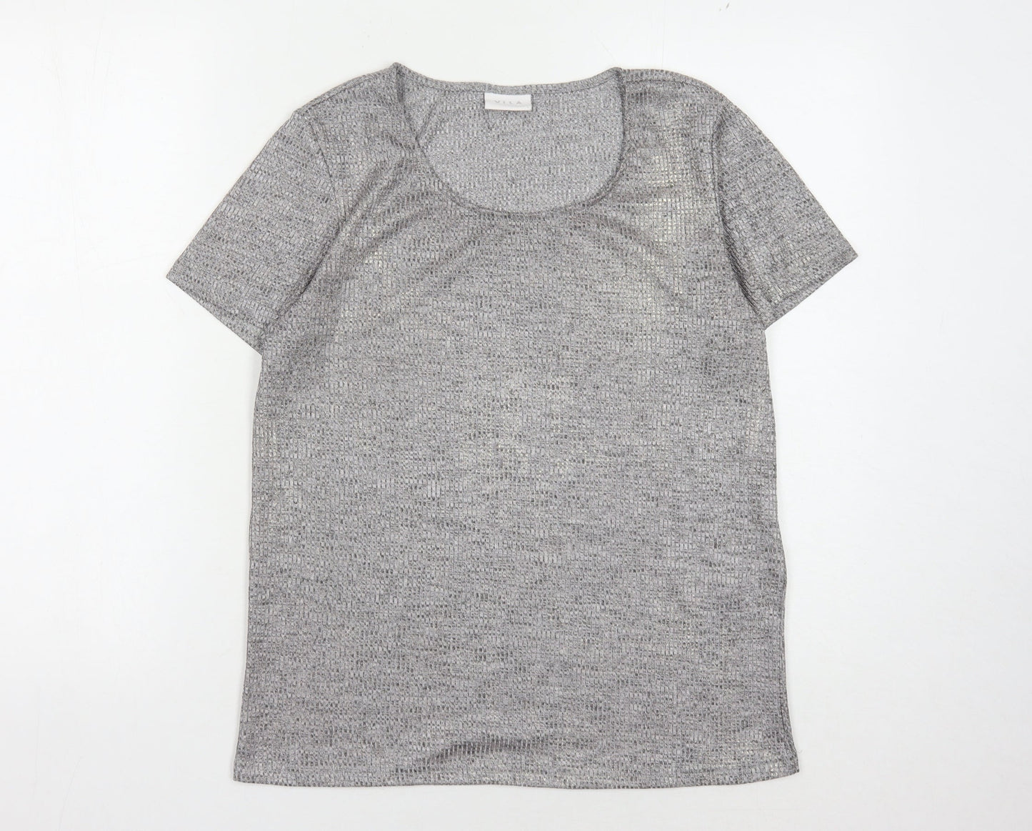 VILA Women's Grey Scoop Neck T-Shirt, Size L, Casual, Stretch