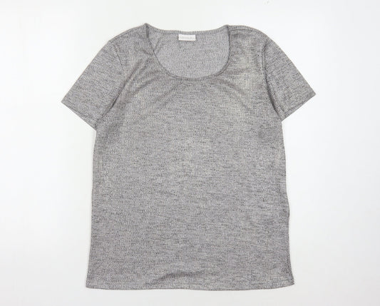 VILA Women's Grey Scoop Neck T-Shirt, Size L, Casual, Stretch