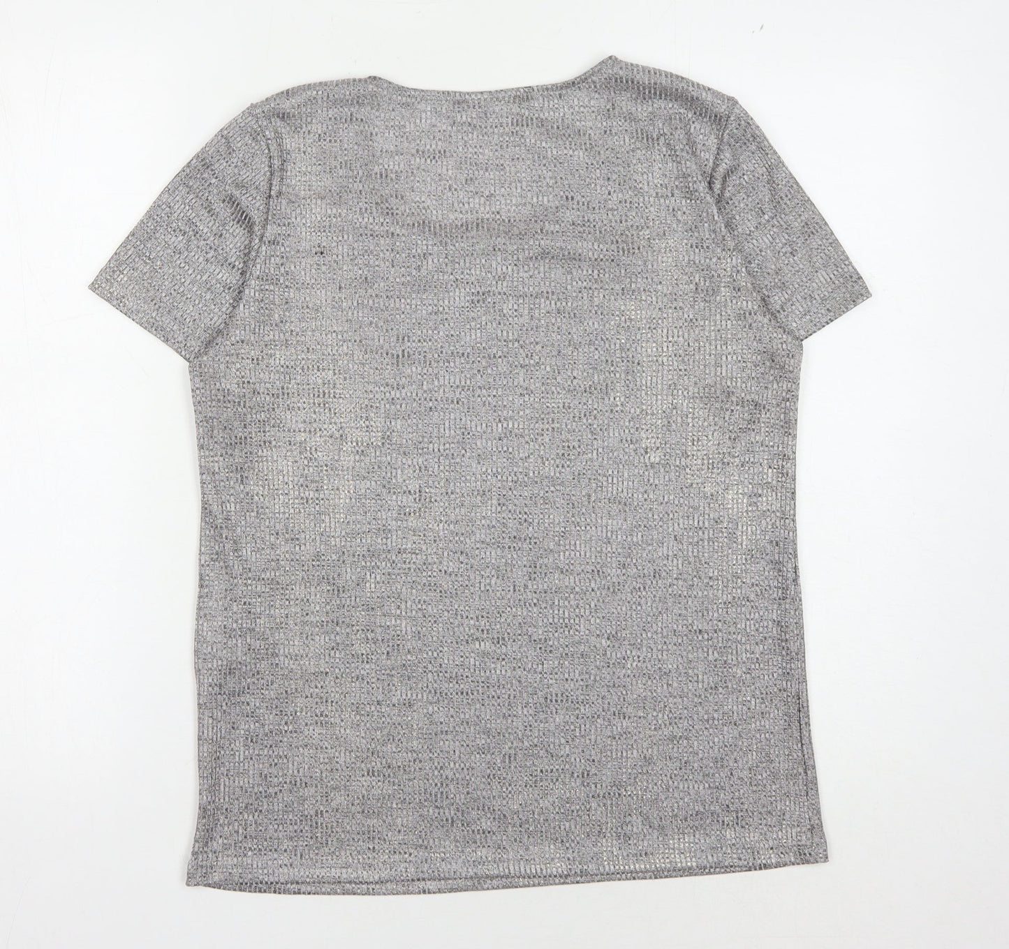 VILA Women's Grey Scoop Neck T-Shirt, Size L, Casual, Stretch