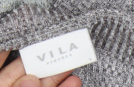 VILA Women's Grey Scoop Neck T-Shirt, Size L, Casual, Stretch