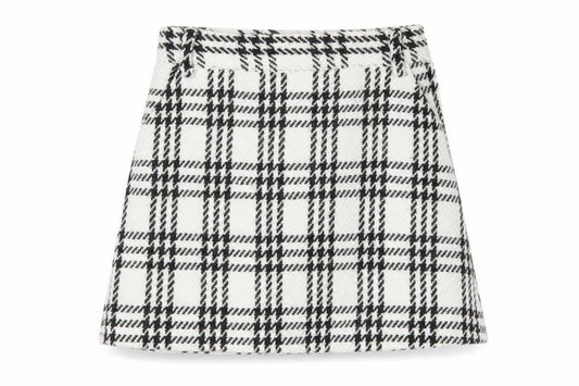 Lost Ink Women's White Check Skirt L